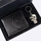Punisher portemonnee en sleutelhanger in de geopende cadeaudoos