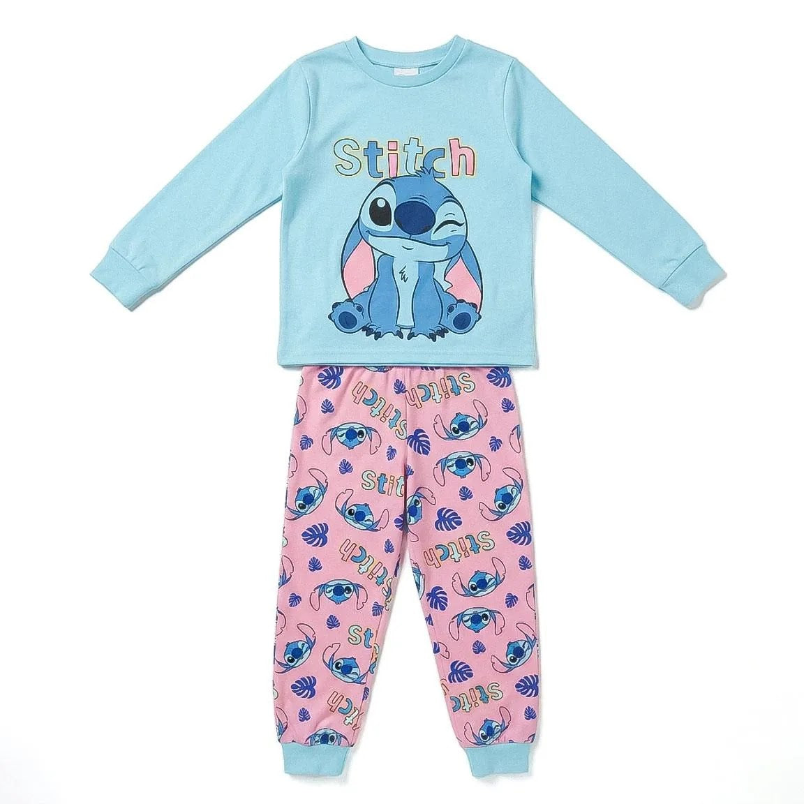 Disney Stitch Pyjama Meisjes roze blauw voorkant