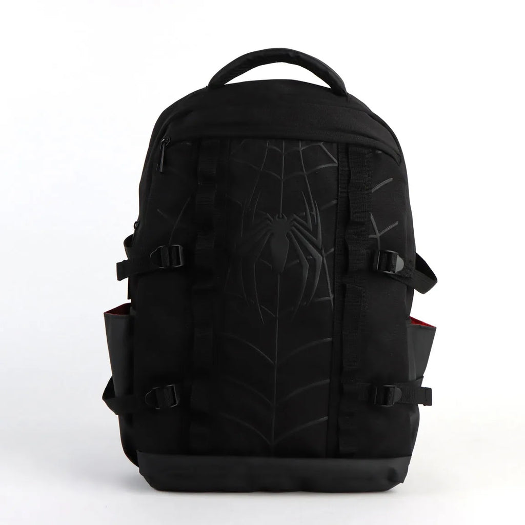 Marvel Spiderman rugzak zwart voorkant met spinlogo en webdesign