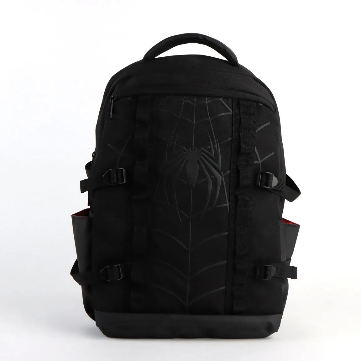 Marvel Spiderman rugzak zwart voorkant met spinlogo en webdesign