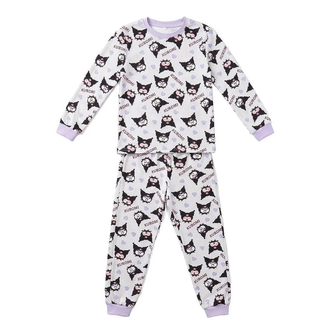 Hello Kitty Kuromi pyjama meisjes wit en lila met all-over Kuromi print vooraanzicht