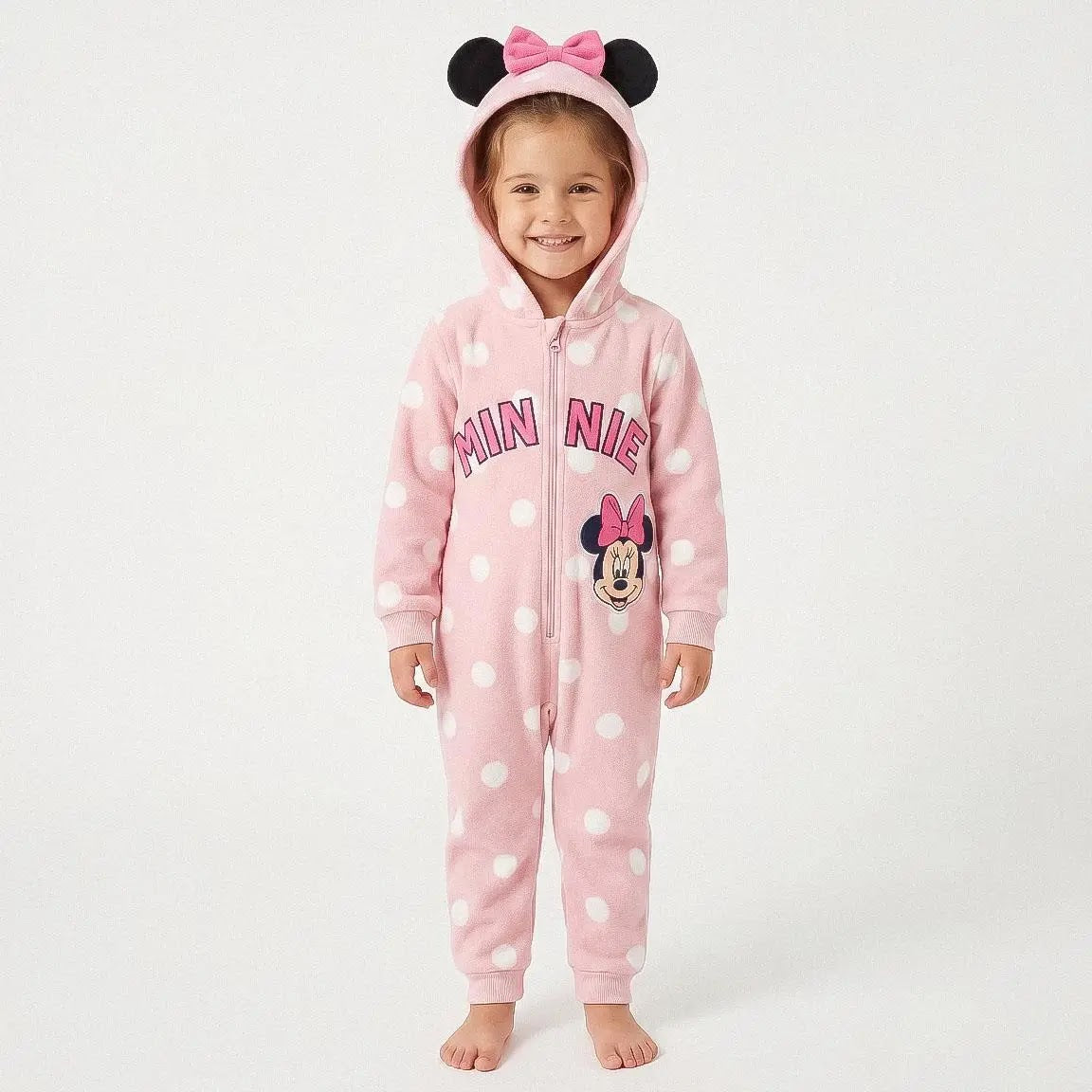 Meisje in Minnie Mouse onesie vooraanzicht