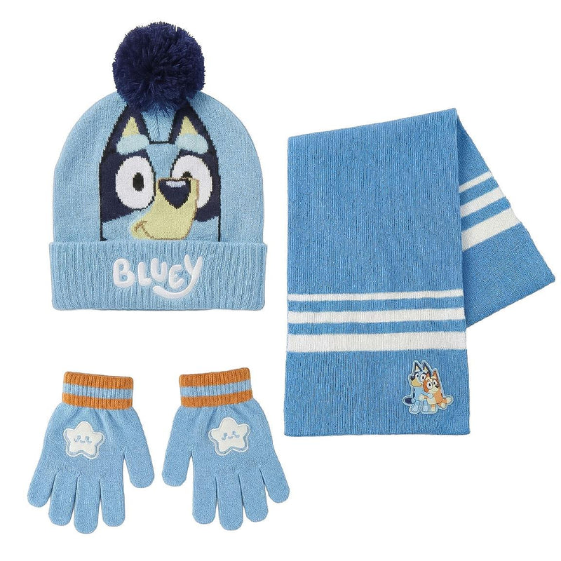 Bluey winterset kinderen muts sjaal en handschoenen lichtblauw