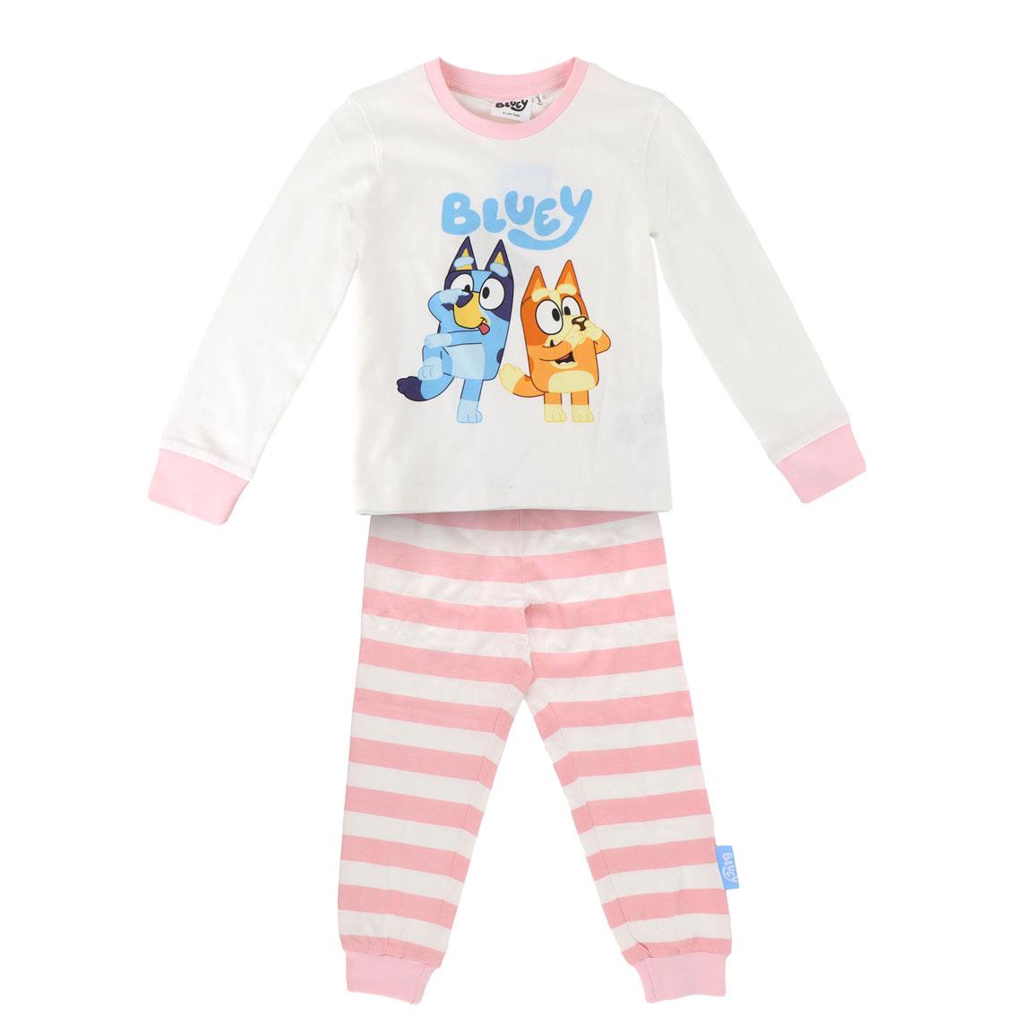 Bluey pyjama meisjes crème shirt met Bluey en Bingo en roze gestreepte broek