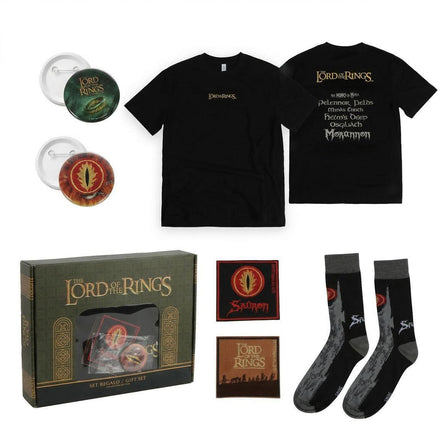 The Lord of the Rings Cadeauset - Zwart T-shirt, Sokken 38-45, Patches en Pins