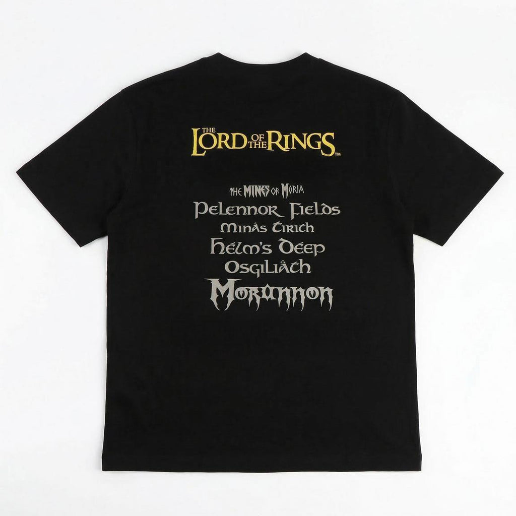 Lord of the Rings T-shirt achterkant met de slagvelden uit de films