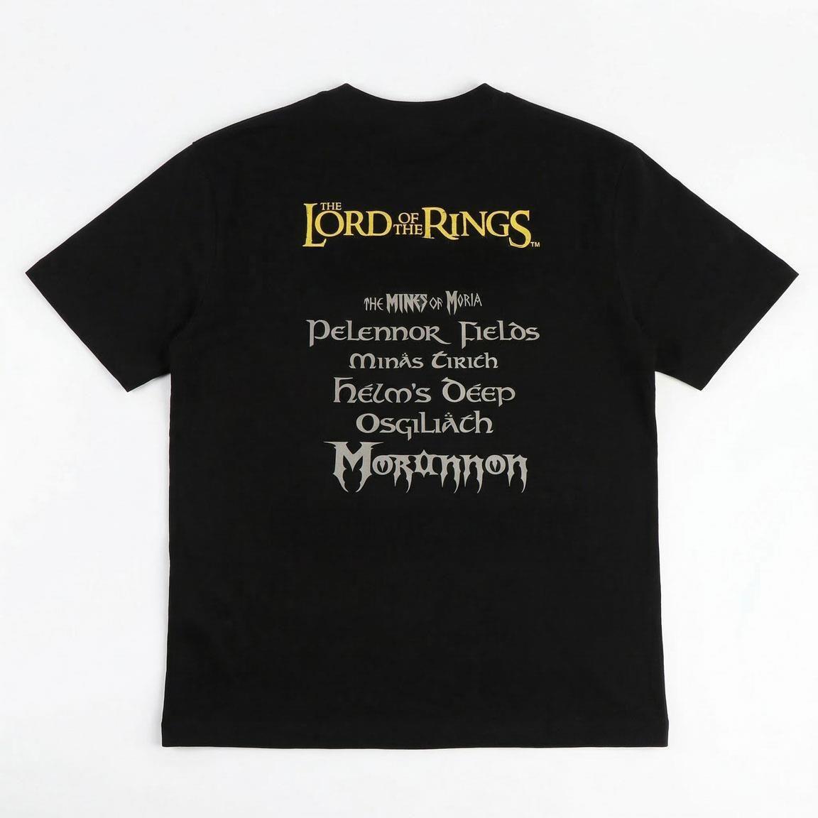 Lord of the Rings T-shirt achterkant met de slagvelden uit de films
