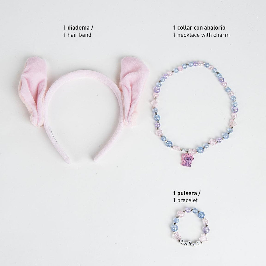 Stitch en Angel Haarbandje Armband en Ketting Meisjes Roze