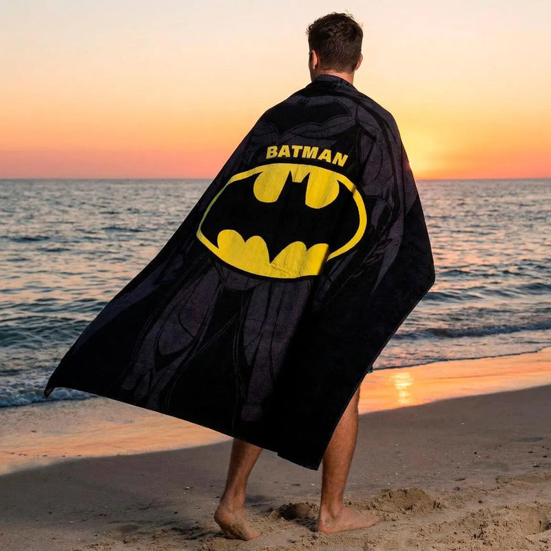 Batman Strandlaken 90 x 180 cm – Sneldrogende Strandhanddoek – Zwart Geel – Officieel DC Comics Gelicenseerd