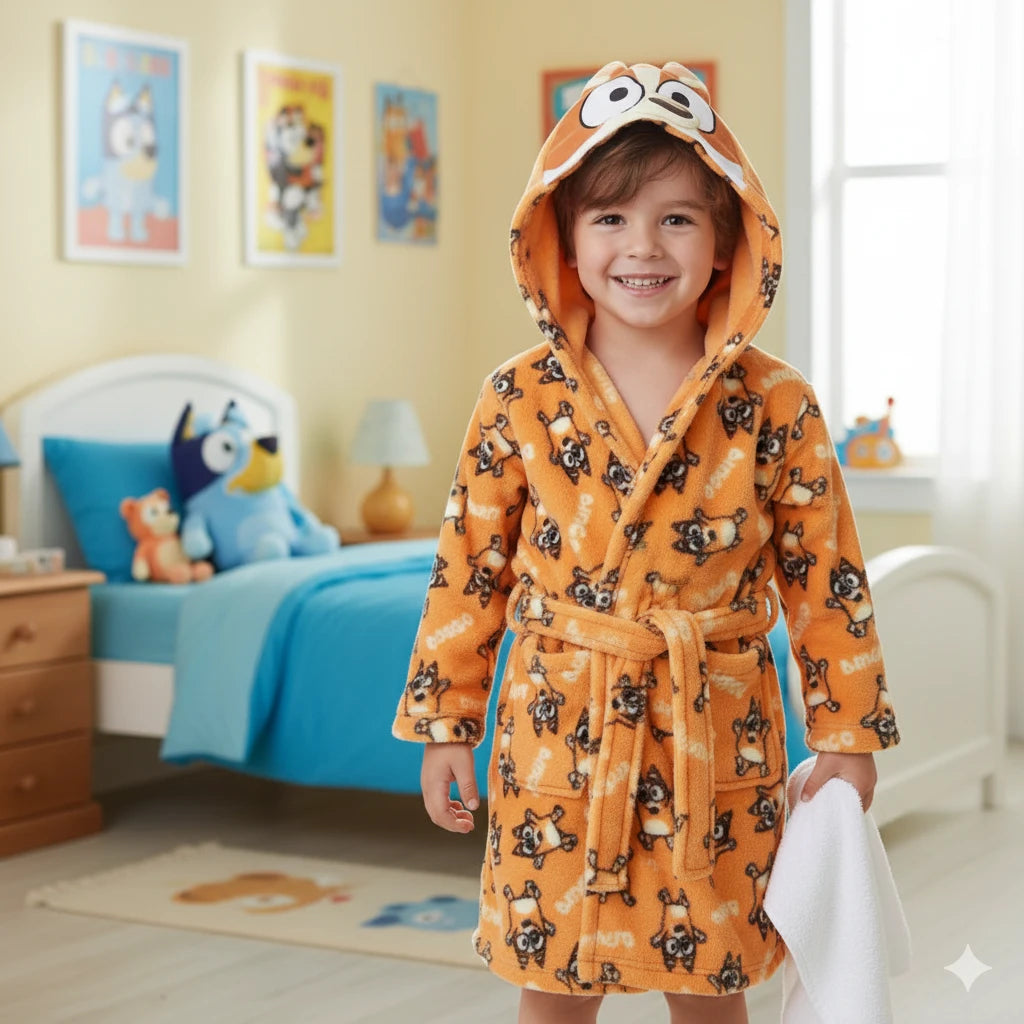 Bluey Badjas Kinderen – Bingo Ochtendjas met Capuchon Jongens & Meisjes – Fleece