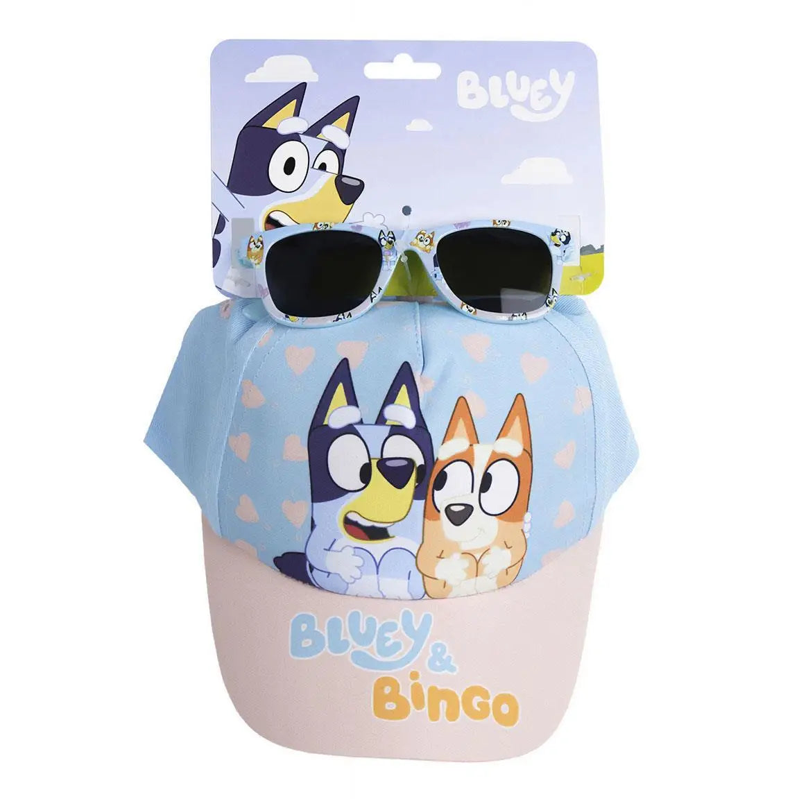 Bluey en Bingo Pet en Zonnebril Set – Lichtblauw/Roze – UV400 Bescherming – Verstelbare Zomer Pet voor Kinderen
