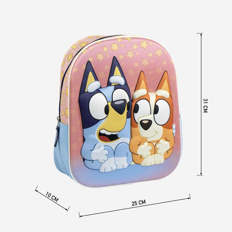 Bluey und Bingo Kinderrucksack – 3D-Schultasche 31 cm – Sternenmuster – Vorschulkinder 3–6 Jahre