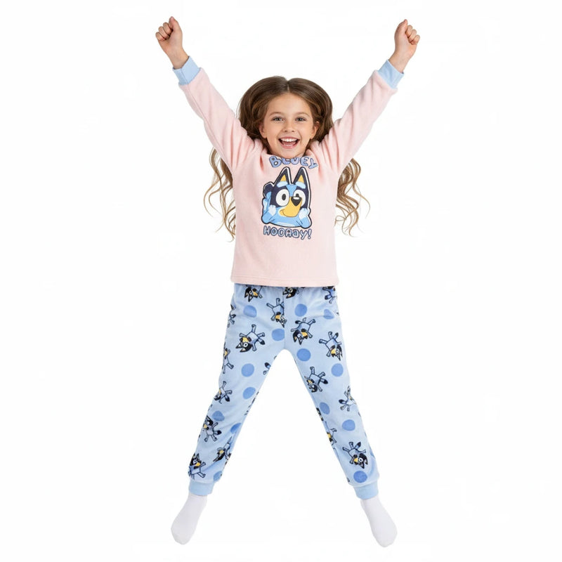 Bluey Fleece Pyjama Kinderen – Roze & Blauw – Officieel Gelicenseerd – Zachte Winter Pyjama Meisjes