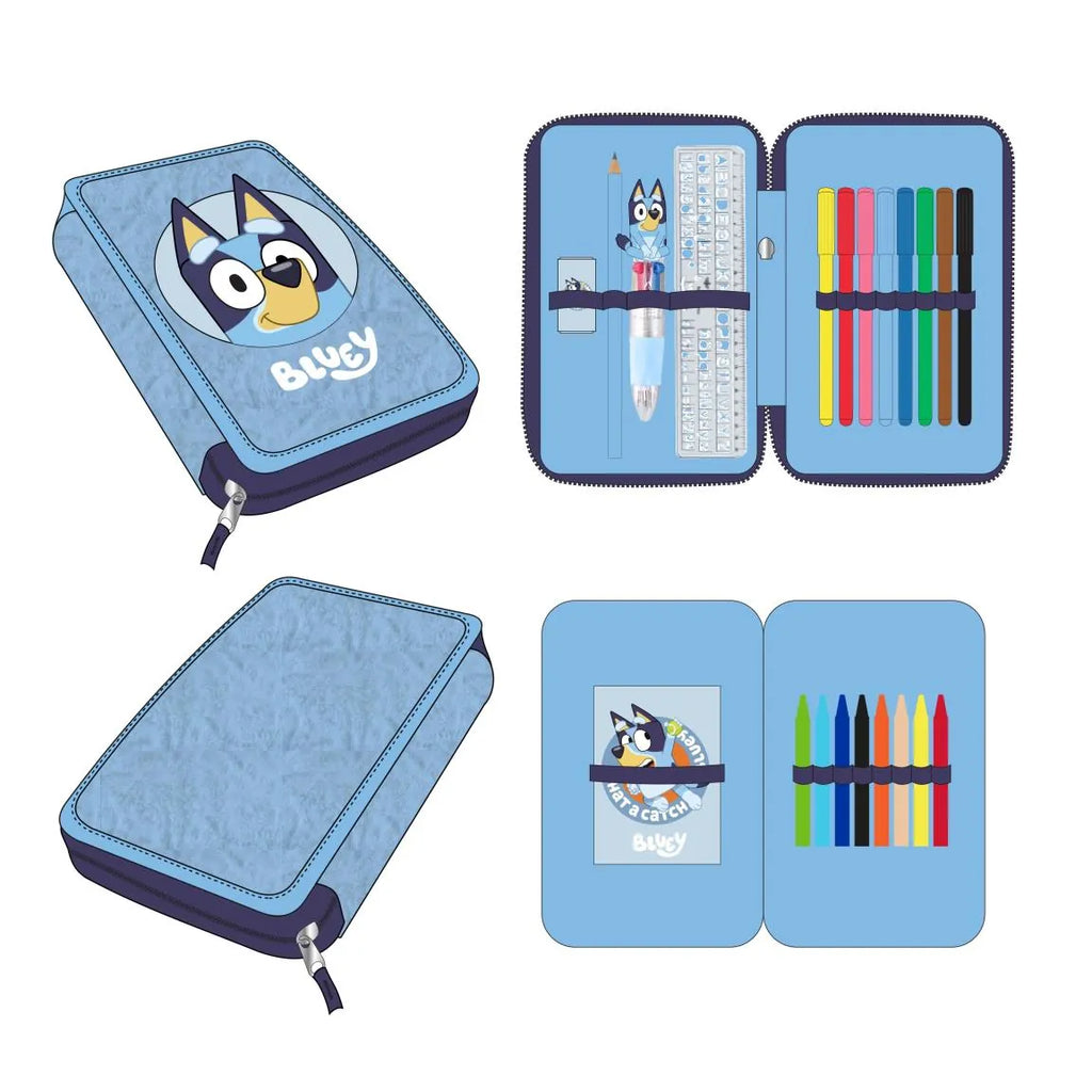 Bluey Gevulde Fluffy Etui - 1 Zipper Etui met Schoolspullen - Pluche Etui - Officiële Bluey Merchandise