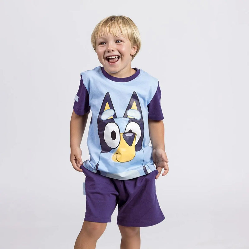Bluey Kledingset Jongens – T-Shirt en Short Blauw Paars – Zomer Outfit – Officieel Gelicenseerd