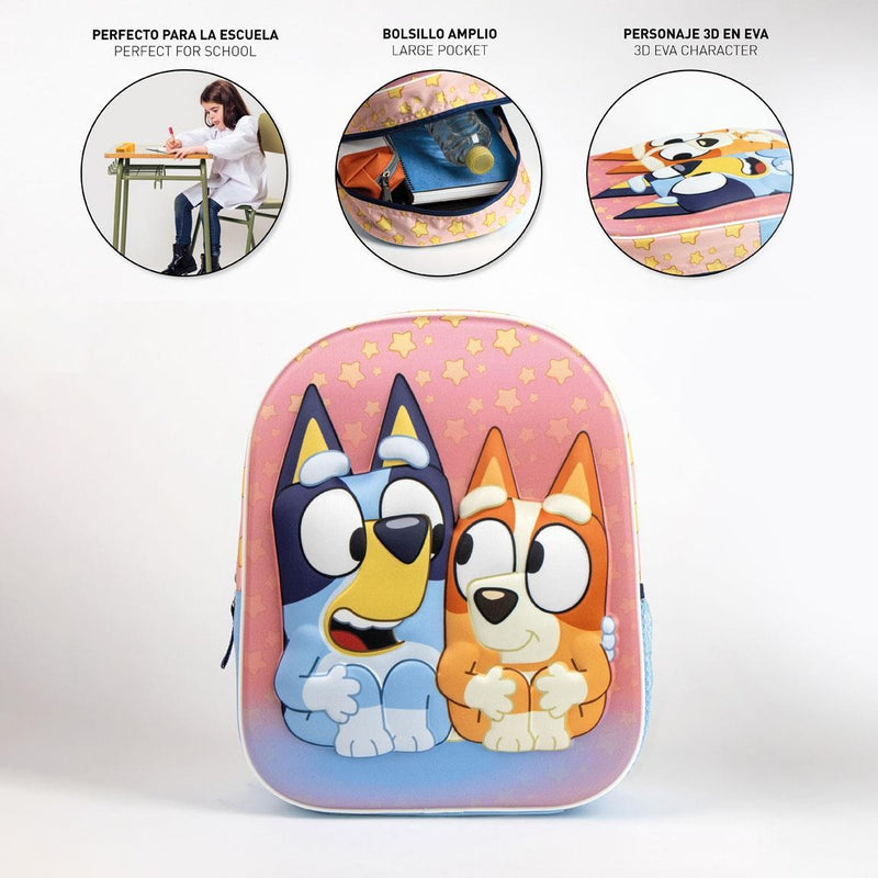 Bluey und Bingo Kinderrucksack – 3D-Schultasche 31 cm – Sternenmuster – Vorschulkinder 3–6 Jahre