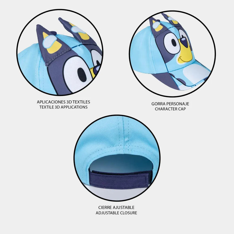 Bluey Pet Blauw – Kinderpet met 3D Oren – Verstelbaar – Officieel Gelicenseerd