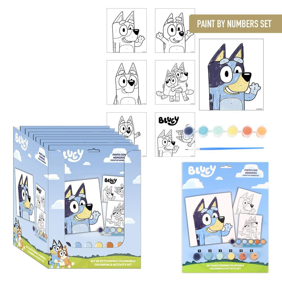 Bluey Verf Op Nummer Set – Kinderen – 6 Verfplaten – Inclusief Verf en Kwast – Schilderen Op Nummer – Knutselen Meisjes Jongens