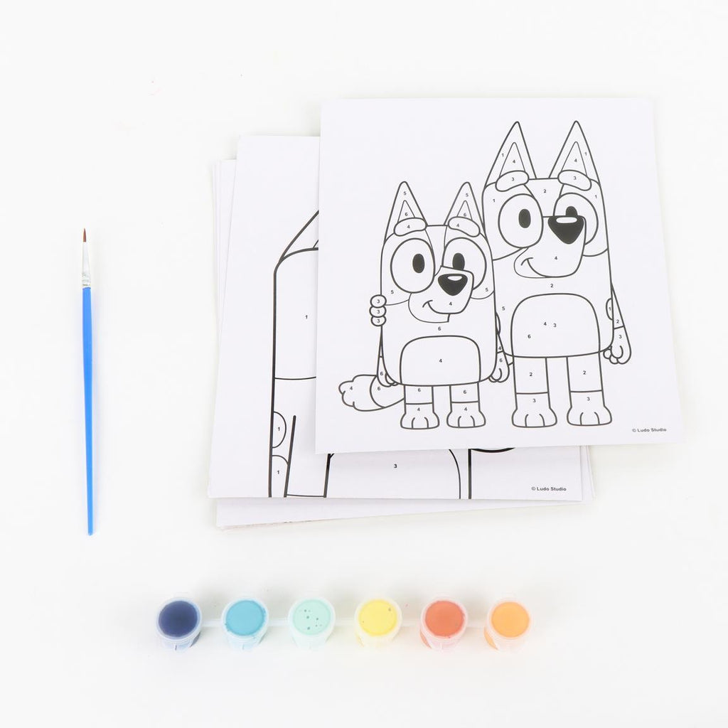 Bluey Verf Op Nummer Set – Kinderen – 6 Verfplaten – Inclusief Verf en Kwast – Schilderen Op Nummer – Knutselen Meisjes Jongens