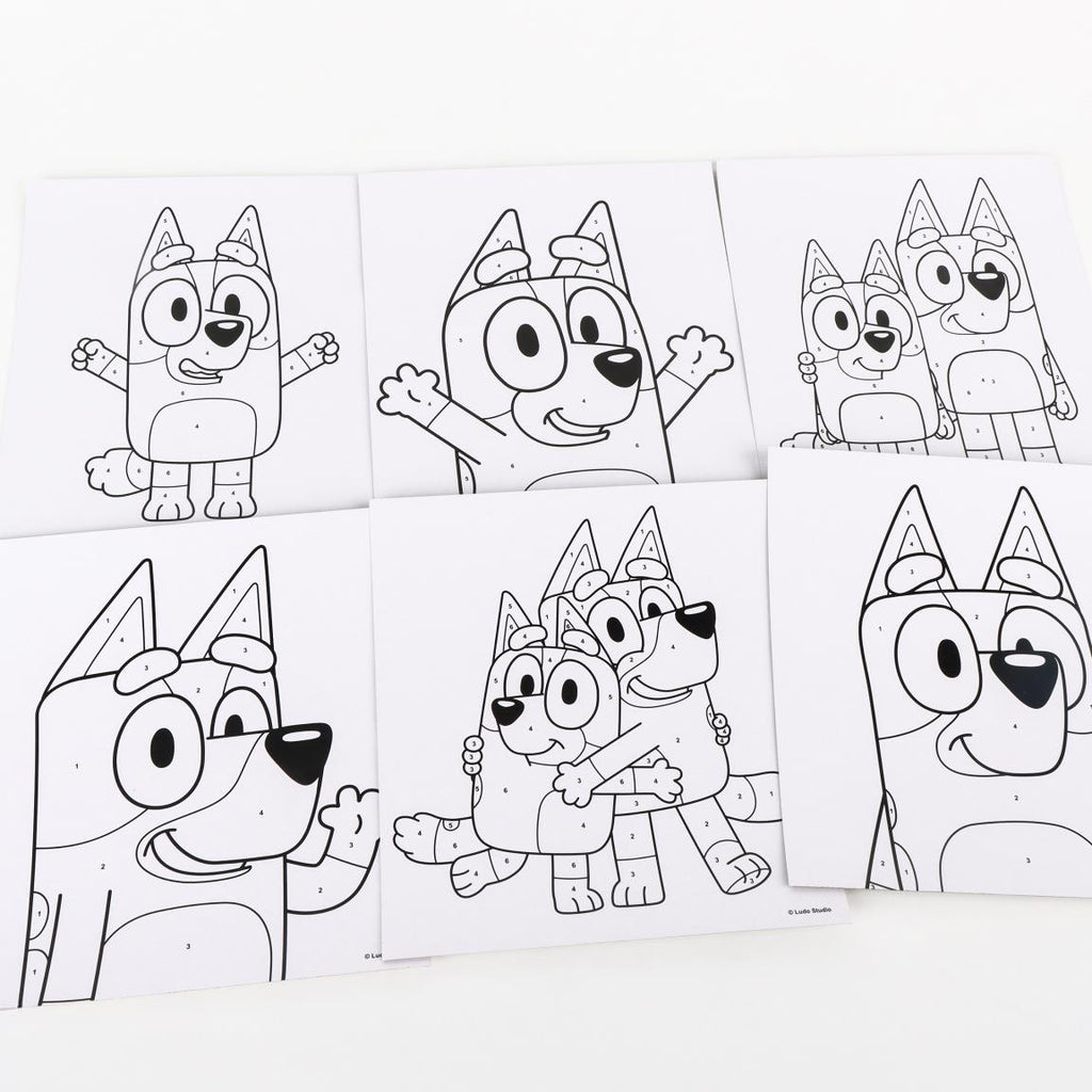 Bluey Verf Op Nummer Set – Kinderen – 6 Verfplaten – Inclusief Verf en Kwast – Schilderen Op Nummer – Knutselen Meisjes Jongens
