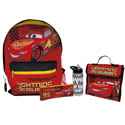 Cars Lightning McQueen Schoolset 5-delig - Rugzak, Lunchtas, Drinkfles, Etui & Sleutelhanger - Rood