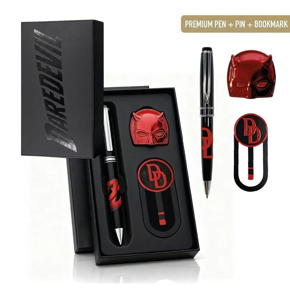Marvel Daredevil schrijfset met pen, pin, bladwijzer en cadeaudoos