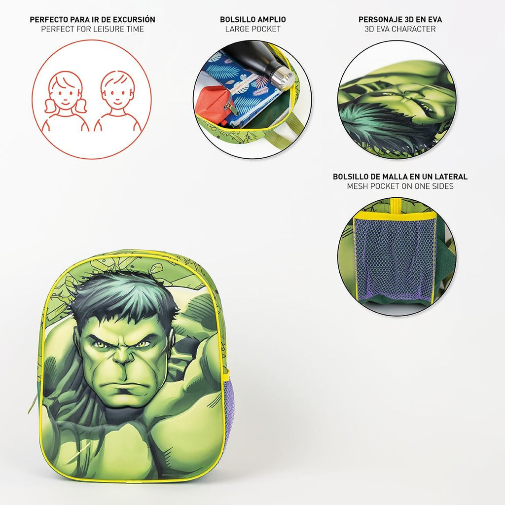 Marvel Hulk Rucksack Kinder – 3D Schulranzen Grün – 31 cm – Superhelden Tasche für Jungen