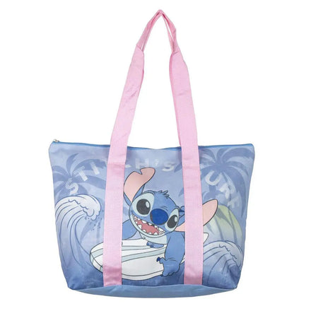 Disney Stitch Strandtas – Grote Strandtas Dames – Shopper met Ritssluiting – Blauwe Strandtas met Schouderbanden