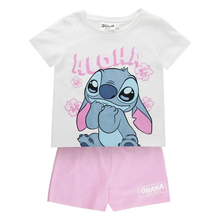 Disney Stitch Kledingset Meisjes – Aloha Shirt en Roze Short – Zomerset – Officieel Gelicenseerd