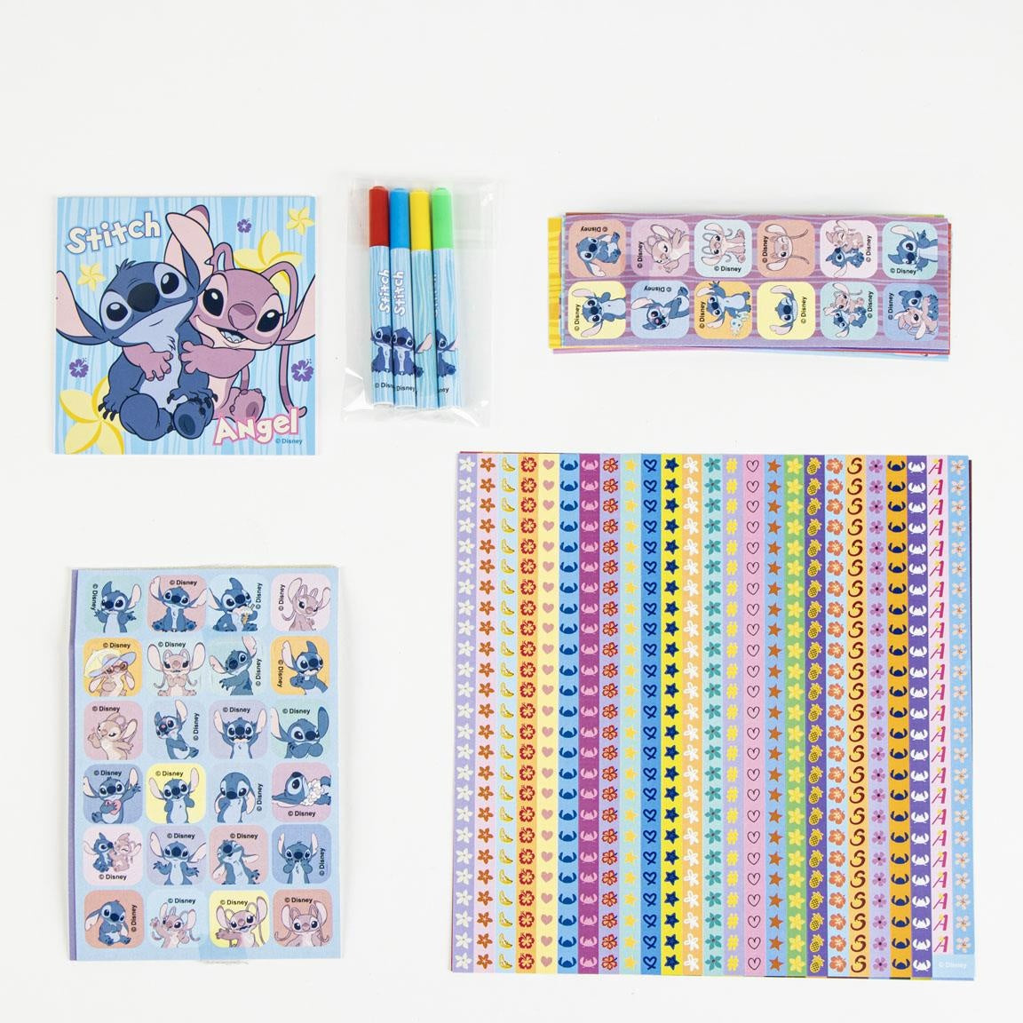 Disney Stitch & Angel Stickerset Kinder – 1000 Aufkleber – Mit Malbuch & 4 Filzstiften – Bastelset für Mädchen