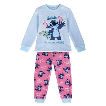 Disney Stitch Fleece Pyjama Kinderen – Time to Chill – Blauw & Roze – Officieel Gelicenseerd