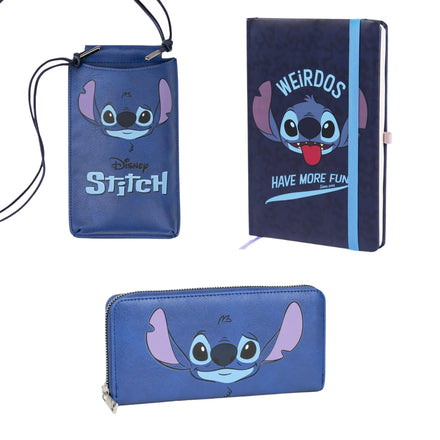 Disney Stitch Cadeauset Blauw – Portemonnee, Crossbody Telefoontasje en Notitieboek – Officieel Gelicenseerd