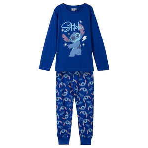 Disney Stitch Pyjama Jongens – 100% Katoen – Blauwe Kinderpyjama met Lange Mouwen