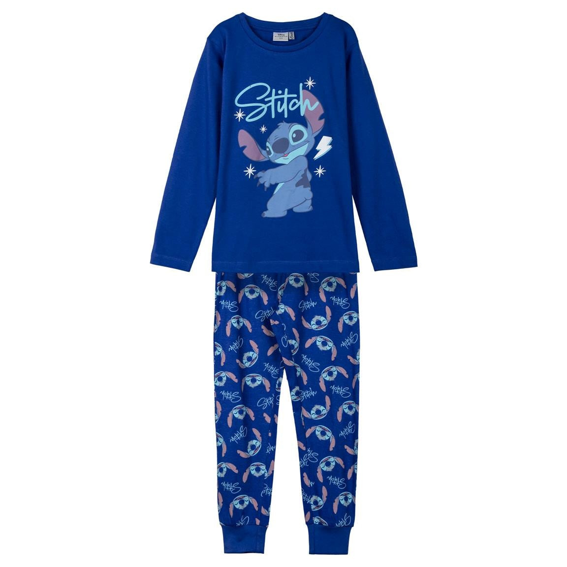 Disney Stitch Pyjama Jongens – 100% Katoen – Blauwe Kinderpyjama met Lange Mouwen