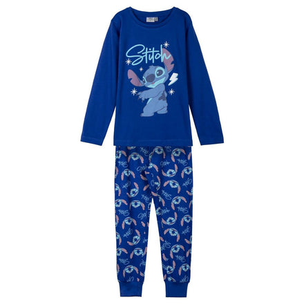 Disney Stitch Pyjama Jongens – 100% Katoen – Blauwe Kinderpyjama met Lange Mouwen