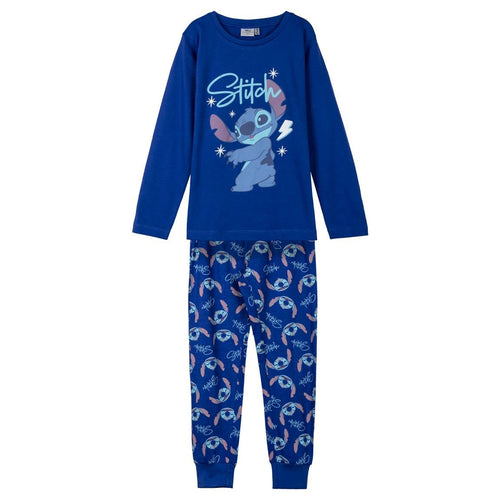 Disney Stitch Pyjama Jongens – 100% Katoen – Blauwe Kinderpyjama met Lange Mouwen