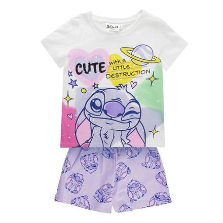 Disney Stitch Zomerset Meisjes – T-shirt en Korte Broek – Paars – Kinder Kleding Set