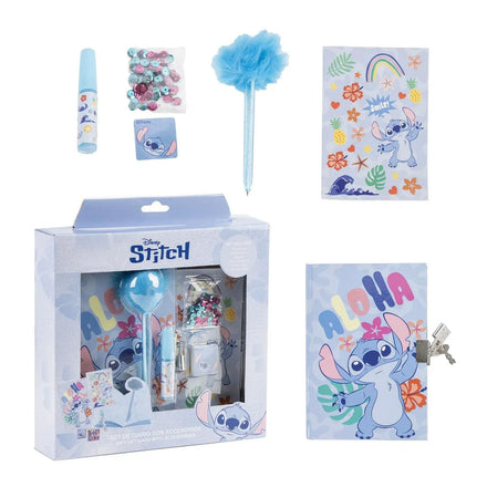 Disney Stitch Dagboek met Slot en Fluffy Pen - Complete Schrijfset met Stickers en Accessoires - Officieel Gelicenseerd