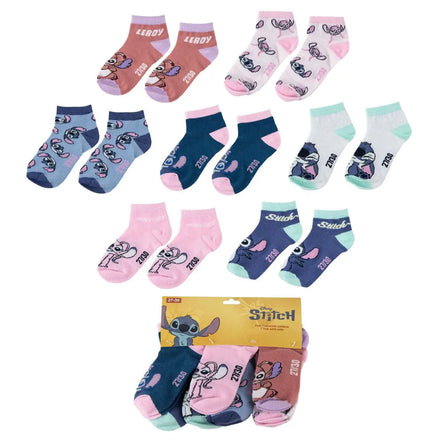 Disney Stitch Sokken Set – 7 Paar – Kindersokken – Meisjes – Comfortabele Enkelsokken – Multicolor