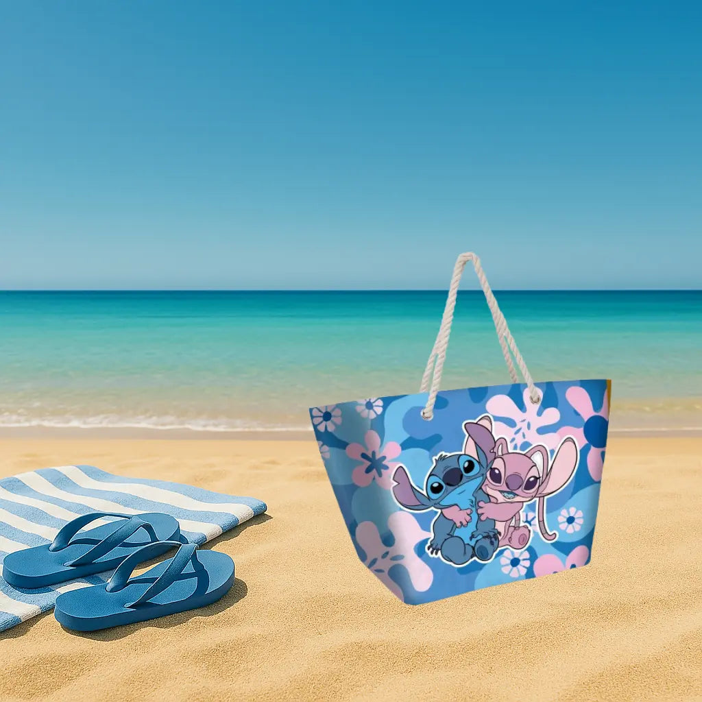 Disney Stitch and Angel Beach Bag with Zipper Girls Tote Bag Women