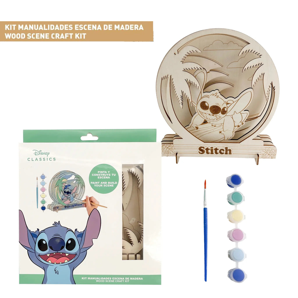 Stitch Knutselset Kind – Houten Scène Tekenset – 6 Kleuren & Kwast – Creatief Speelgoed