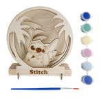 Stitch Knutselset Kind – Houten Scène Tekenset – 6 Kleuren & Kwast – Creatief Speelgoed