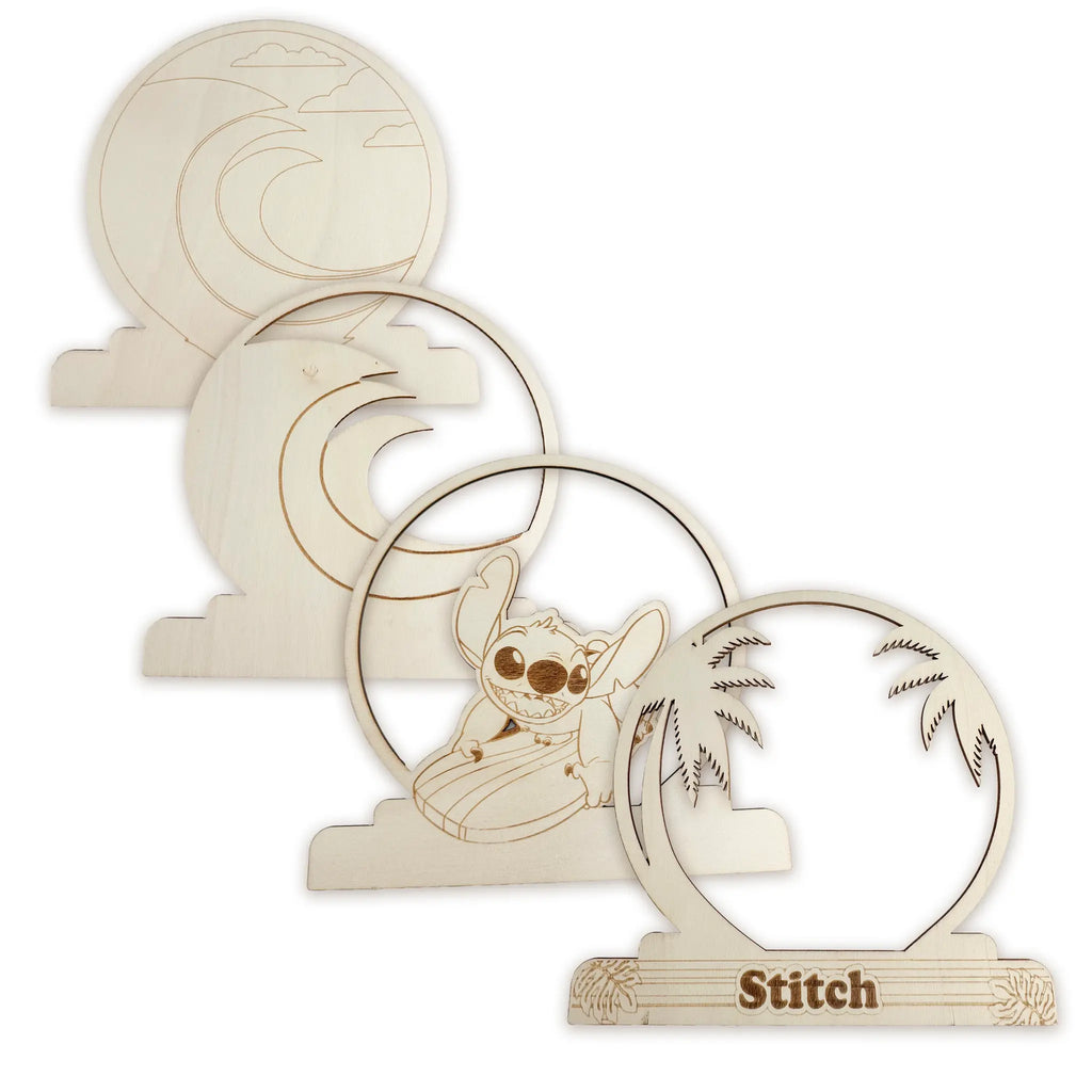 Stitch Knutselset Kind – Houten Scène Tekenset – 6 Kleuren & Kwast – Creatief Speelgoed