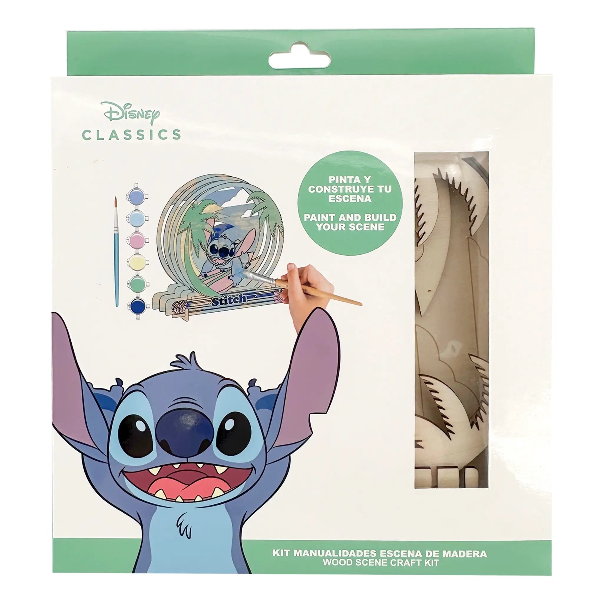 Stitch Knutselset Kind – Houten Scène Tekenset – 6 Kleuren & Kwast – Creatief Speelgoed