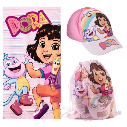 Dora Strandlaken Zwemtas en Pet – Strandset Kind – Handdoek Tas Cap – Strand Zwembad Vakantie