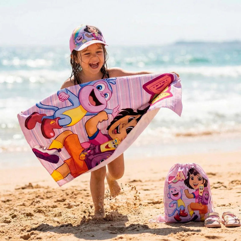 Dora Strandlaken Zwemtas en Pet – Strandset Kind – Handdoek Tas Cap – Strand Zwembad Vakantie
