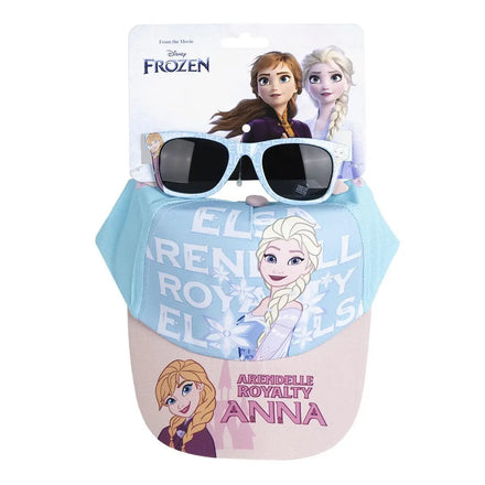 Disney Frozen Elsa en Anna Pet en Zonnebril Set – Blauw/Roze – UV400 Bescherming – Verstelbare Zomer Pet voor Meisjes