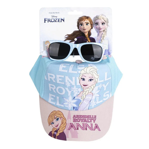 Disney Frozen Elsa en Anna Pet en Zonnebril Set – Blauw/Roze – UV400 Bescherming – Verstelbare Zomer Pet voor Meisjes