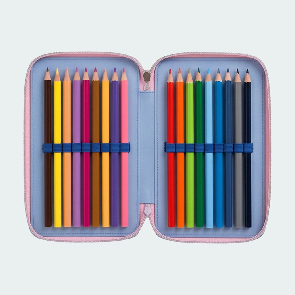 Frozen Gevuld Etui 3 Vaks – Elsa – Blauw – 51 Delig – Officieel Gelicenseerd – Inclusief Stiften, Kleurpotloden en Schoolspullen