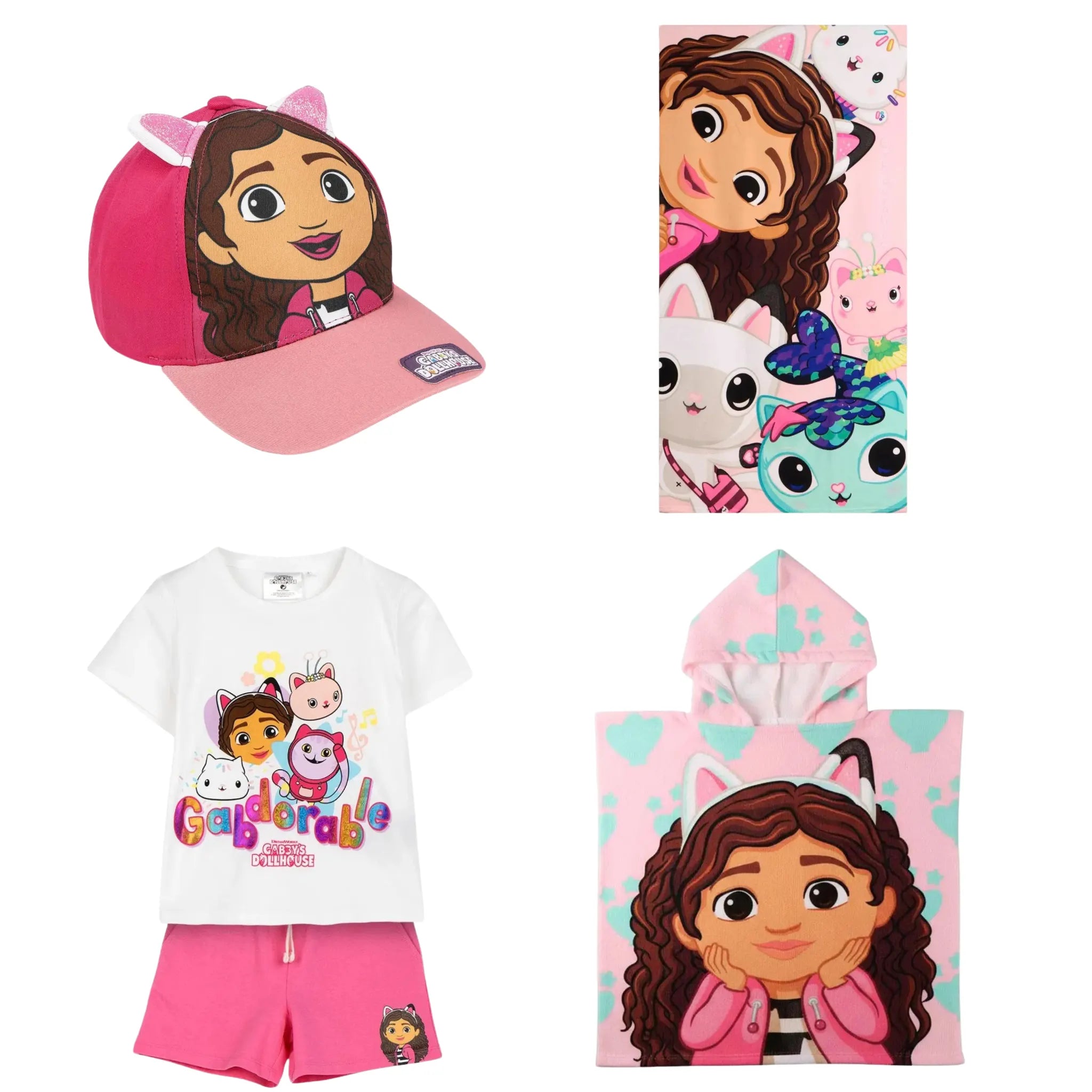 Gabby's Dollhouse Pet, Strandlaken, Kledingset en Poncho Set – Meisjes Zomer Bundle – Roze Wit – Officieel Gelicenseerd